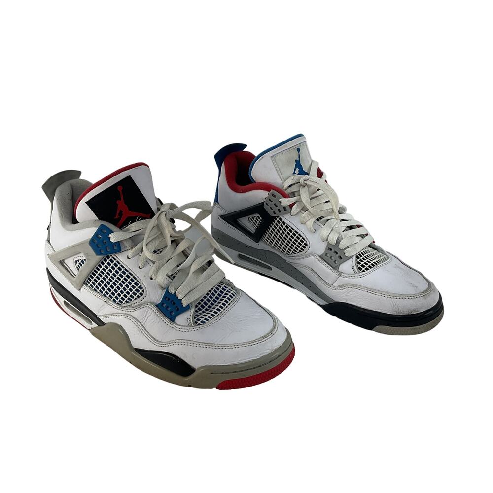 Nike Air Jordan 4 Retro White Blue Red Sneakers Men's Size 10 Preowned